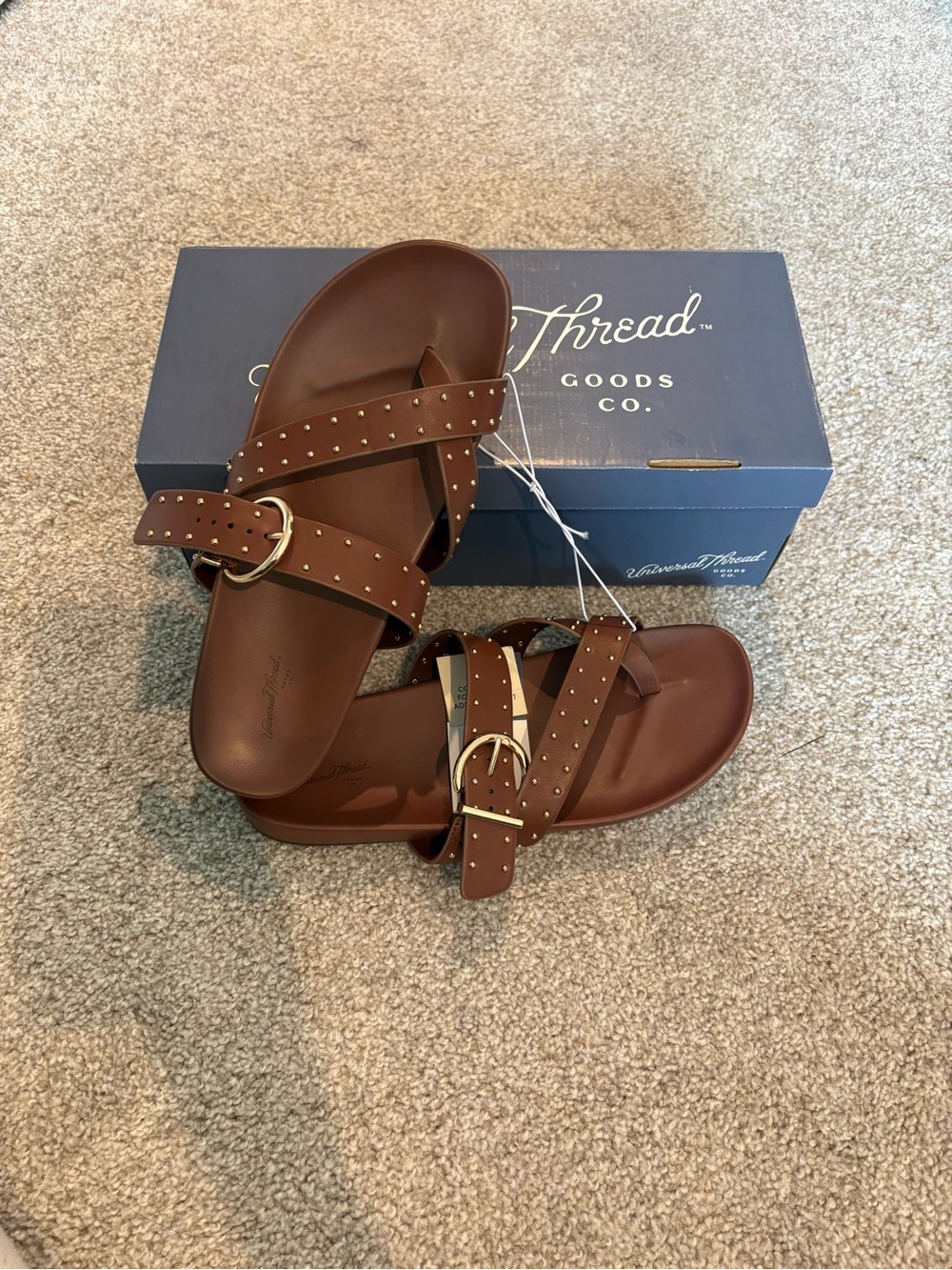 Universal Thread Brown Studded Double Strap Slide Sandals - Picture 4 of 5